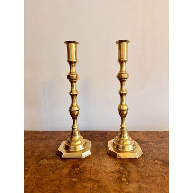 Large Antique Victorian Brass Candlesticks, 1880, Set of 2 For Sale - Image 3 of 8
