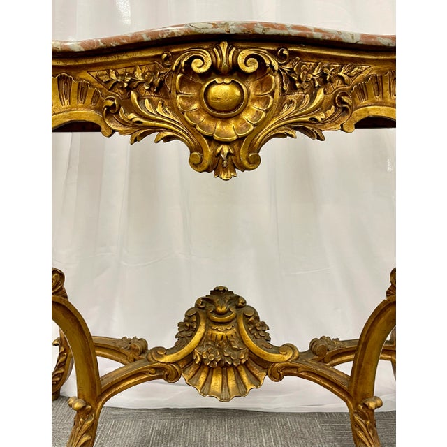 Marble-Top Louis XV Style Console Table by Jansen Carved Details 1920s For Sale - Image 10 of 13