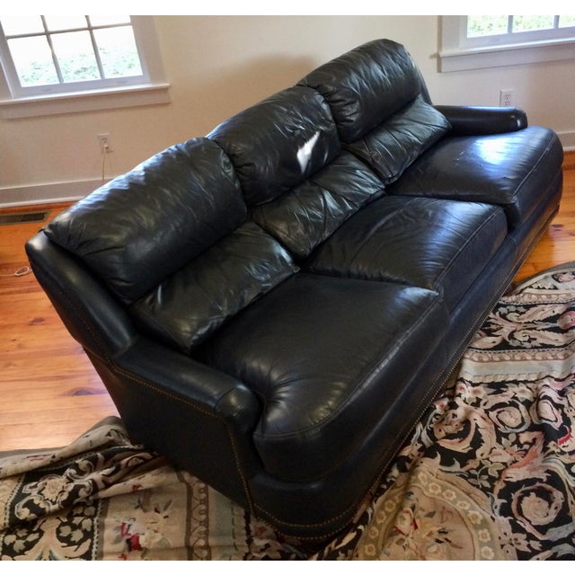 Vintage Hancock & Moore Blue Leather Austin Sofa Chairish