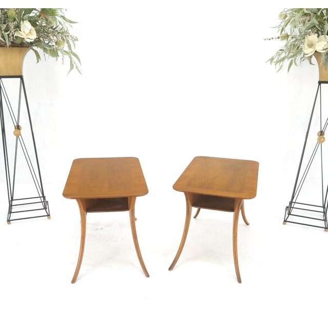 Pair of Rectangle Light Walnut Klismos End Side Tables by Gibings for Widdicomb MINT!