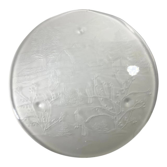 1970s American Glass Winter Scene Embossed Glass Serving Platter For Sale