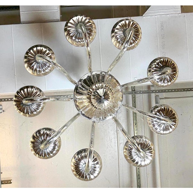 Metal Mid 20th Century Restored Modern Mercury Glass Nine Arm Chandelier For Sale - Image 7 of 10