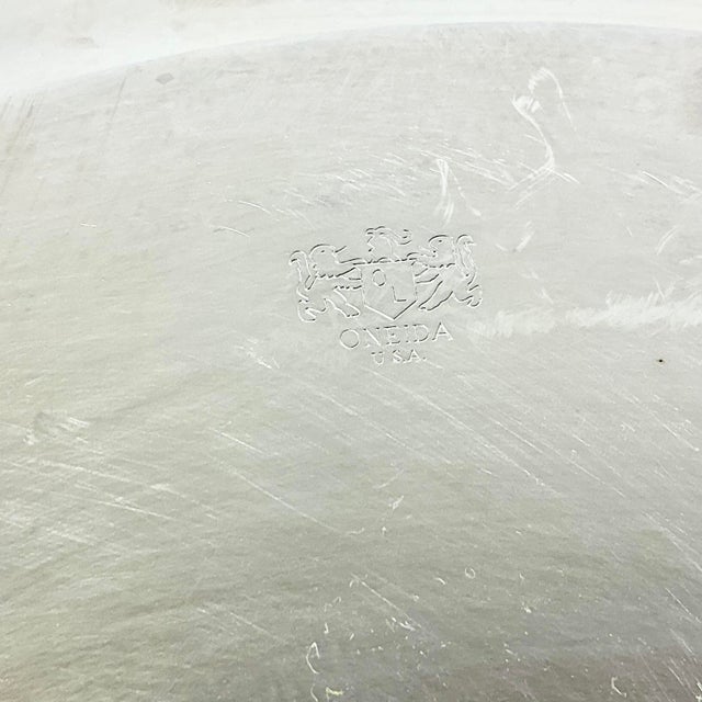 Silver Mid-Century Hollywood Regency Traditional Baroque Oneida Silverplate Tray With Attached Dip Bowl For Sale - Image 8 of 9