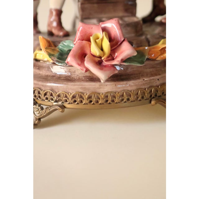 Vintage Italian Capodimonte Porcelain Lamp With Pierced Shade | Chairish
