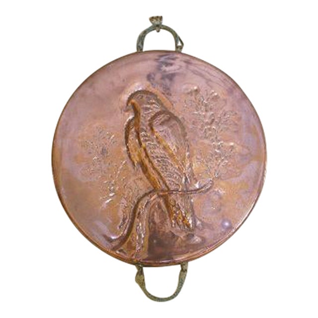 Oversized Vintage Copper Mold Wall Hanging With Brass Handles and Falcon Bird Design For Sale
