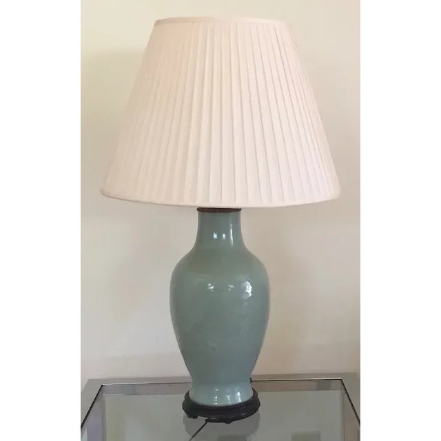 19th Century Chinese Monochrome Celadon Glaze Porcelain Vase as a Table Lamp For Sale - Image 9 of 10