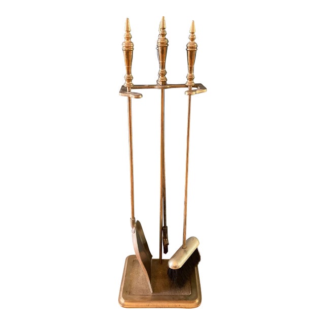 Vintage Brass Fireplace Set, 4 Pieces For Sale