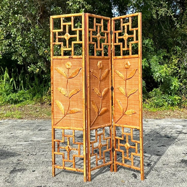 Bring the charm of the coast into your home with this stunning Vintage Coastal Woven Rattan Flowers Screen. Handcrafted...