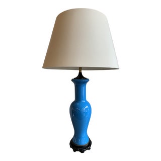 Asian Inspired Blue Pottery Lamp For Sale