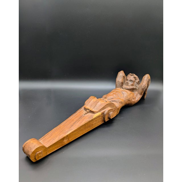 Brown 19th Century Hand-Carved Oak Architectural/Decorative Atlas Corbel For Sale - Image 8 of 12