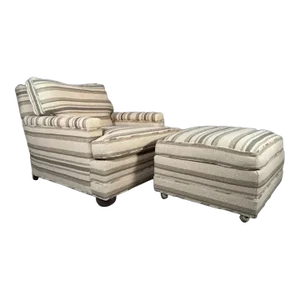 Large Scale Jean Michel Frank Style Upholstered Armchair and Ottoman Circa 1950
