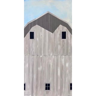 Double T Ranch by Justin Wheatley | Acrylic on Panel Grey Barn With Blue Sky For Sale