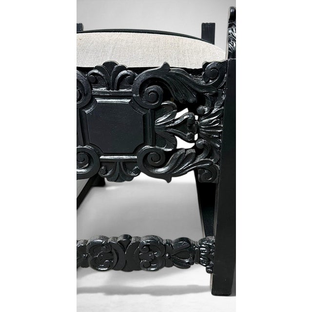 Late 19th Century Italian Neo-Renaissance Style Bench Carved Wood and Linen Blend and Velvet For Sale - Image 14 of 18