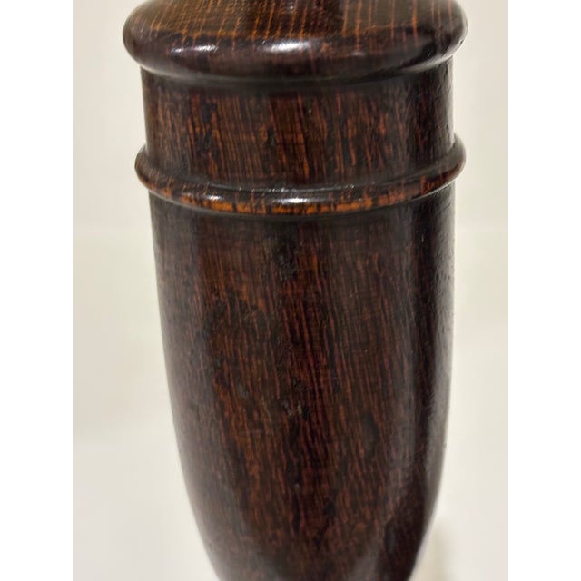 Late 19th Century Antique English Oak Turned Candlesticks With Brass Candle Cups - A Pair For Sale - Image 5 of 13