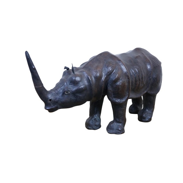 Vintage Tooled Leather African Rhinoceros Foot Stool Ottoman Sculpture 35" For Sale - Image 4 of 18