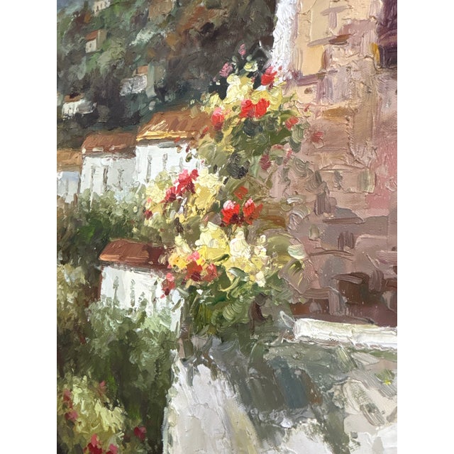 Monumental Tuscan Village Landscape Oil Painting in Carved Gilt Frame 70” X 60” For Sale - Image 4 of 10