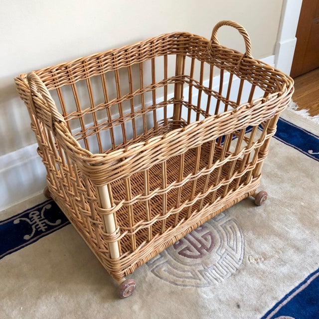 Vintage English Willow Basket on Wheels Chairish