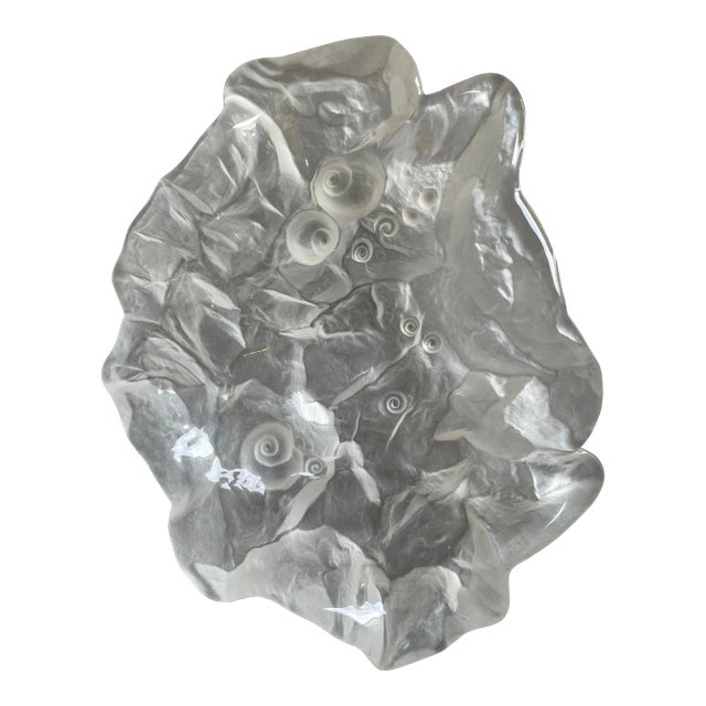 1980s French Frosted Abstract Art Glass Bowl With Snail Shell Design For Sale