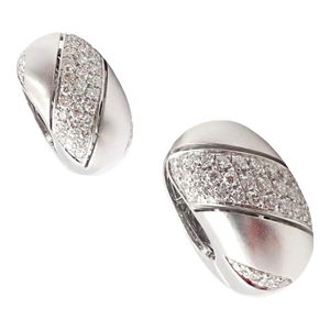 Damiani 18k White Gold 2ct Diamond Brushed Large Huggie Earrings, Pair