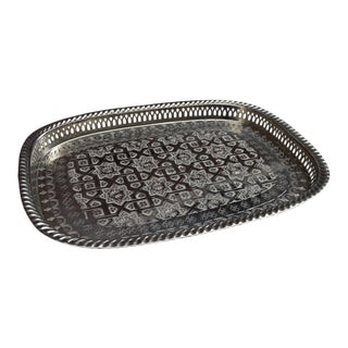 Vintage Moroccan Hand-Engraved Silver Tray For Sale