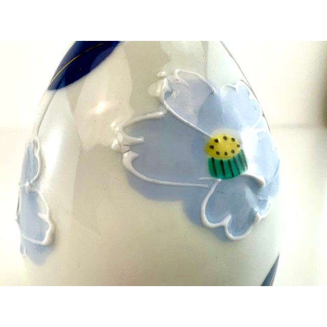 Ceramic Vintage Japanese Porcelain Small Vase With Raised Floral Motif For Sale - Image 7 of 11