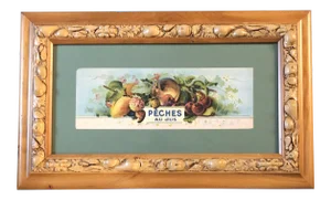 Vintage Peaches Fruit Label Lithograph Framed