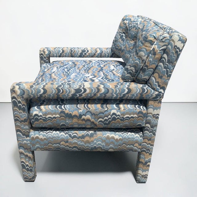 Mid-Century Modern 1970s Vintage Milo Baughman Style Upholstered Parsons Chairs For Sale - Image 3 of 9