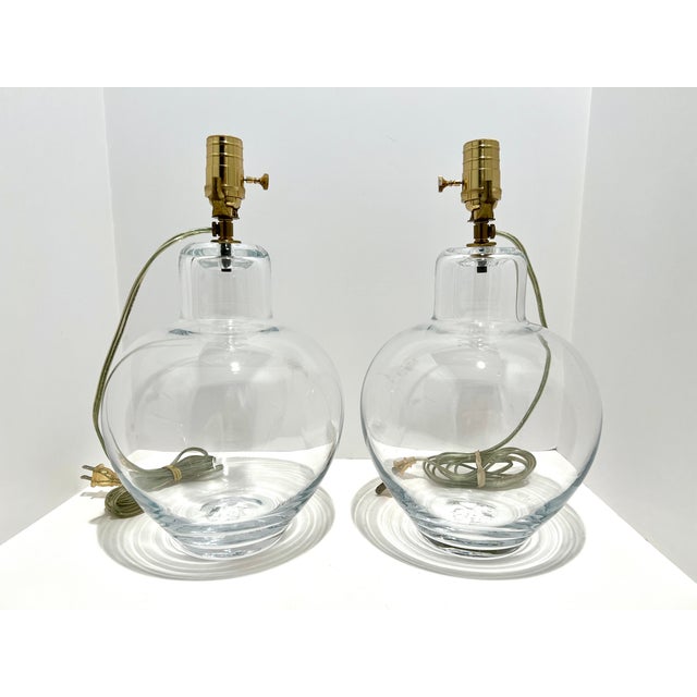 Modern Simon Pearce Hand Blown Glass Globe Table Lamps Signed 15” 3-Way - a Pair For Sale - Image 3 of 6