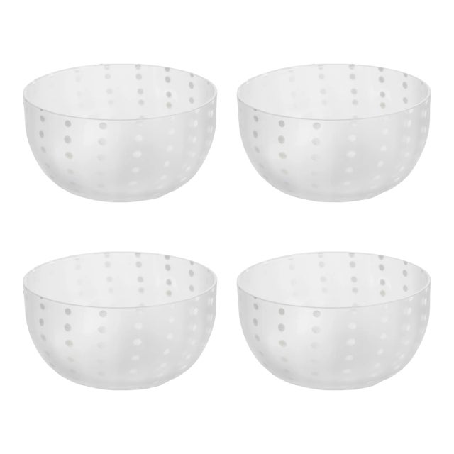 Parma White Dot Condiment Frosted Glass Bowls, Set of 4 For Sale