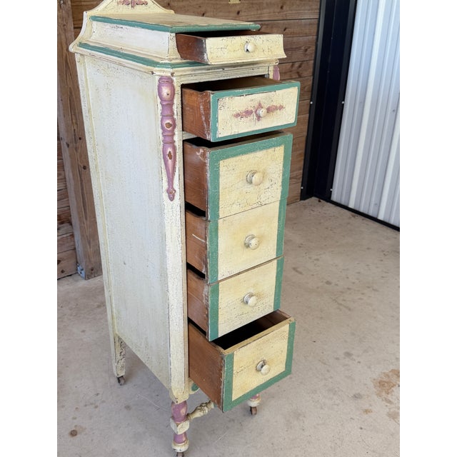 Vintage French Country Distressed Jewelry & Lingerie Chest on Casters For Sale - Image 11 of 12