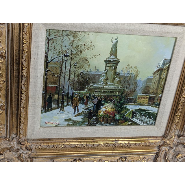 Framed European Winter Street Scene Original Oil Painting Signed Gerald Kott, Mid-20th Century For Sale - Image 13 of 18