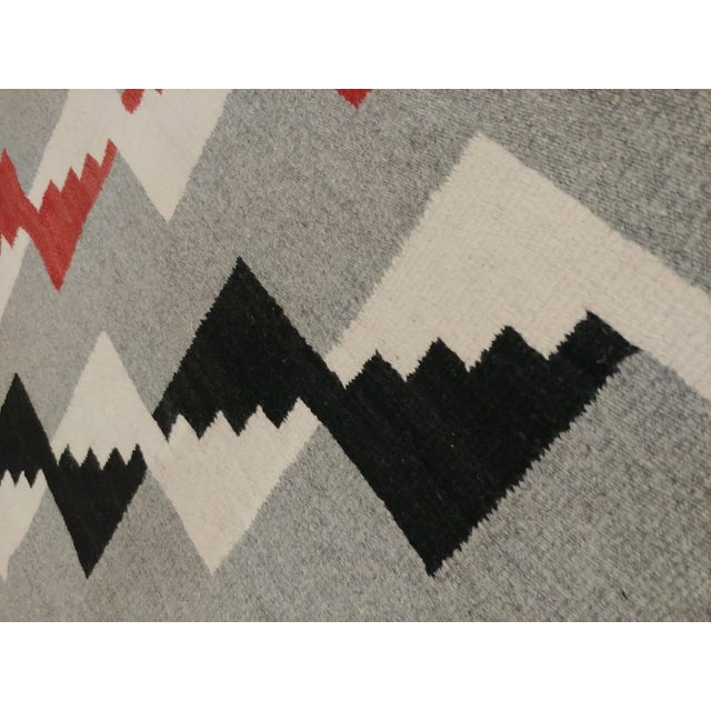 Mid 20th Century Vintage Navajo Folk Handmade Wool Beige, Gray & Blood Orange Rug For Sale - Image 5 of 10