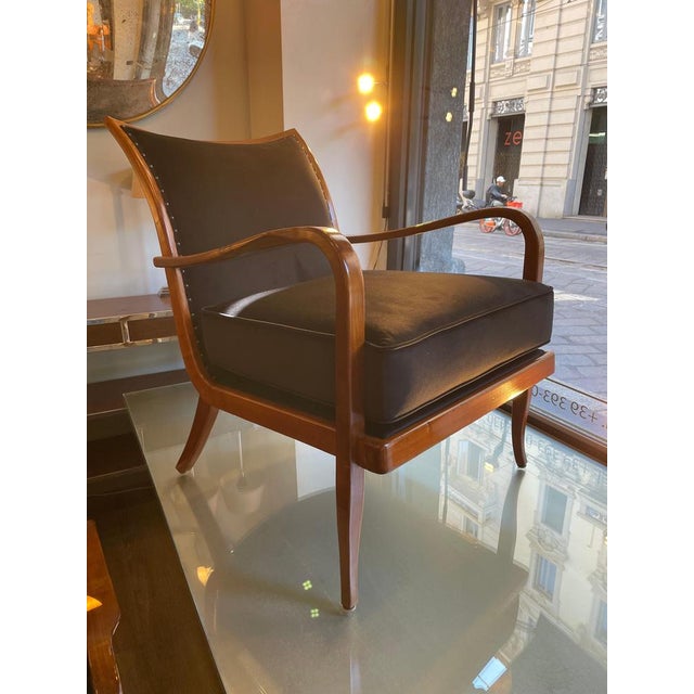 Cherrywood Chairs with Black Velvet Cushions, 1940, Set of 2 For Sale - Image 4 of 17