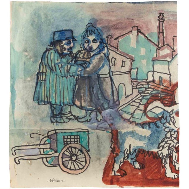 Watercolor drawing on paper. Hand signed lower left. Very good condition. This piece is attributed to the mentioned...