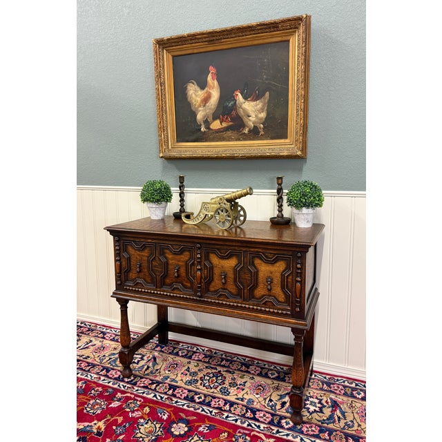 1930s Antique English Jacobean Sideboard Server Entry Sofa Table Oak c.1920s-30s For Sale - Image 5 of 18