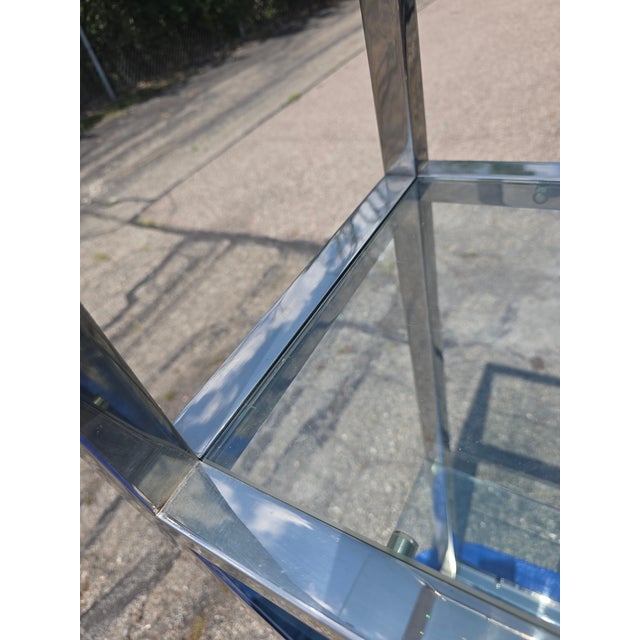 (Pair) McM, 1970s Solid Stainless Steel Flat-Bar Étagères — Milo Baughman / d.i.a. / Brueton Style. For Sale - Image 10 of 12