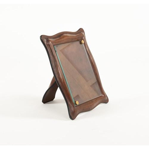 Metal Mid-Century Picture Frame in Curved Leather and Glass, Italy, 1970s For Sale - Image 7 of 15