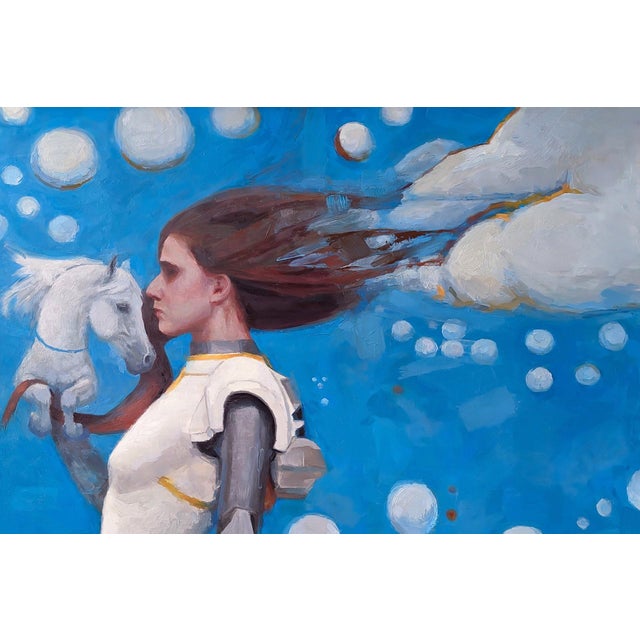 Silent Echoes by Shelli Langdale | Oil and Acrylic on Gallery Panel of a woman holding a horse head. For Sale - Image 4 of 5