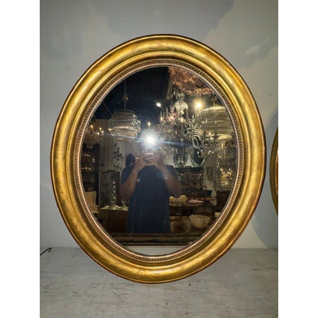 Pair of French Louis Philippe Giltwood Oval Mirrors For Sale - Image 4 of 6