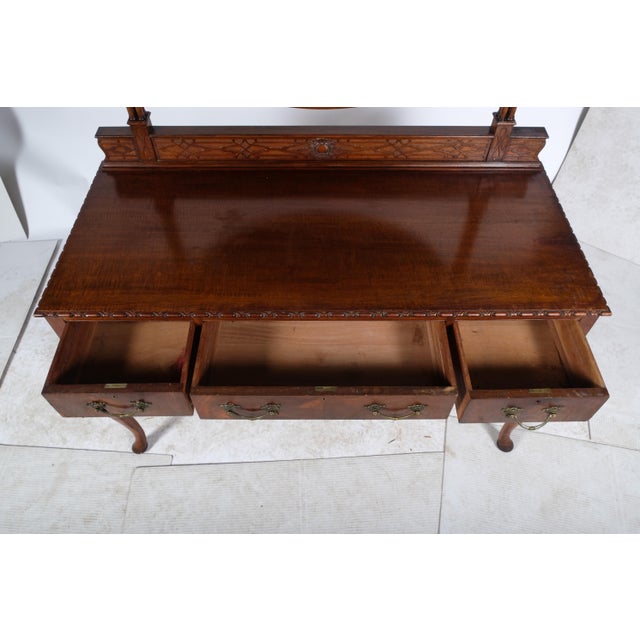 Queen Anne Mahogany Inlay Vanity With Mirror and Secret Compartments