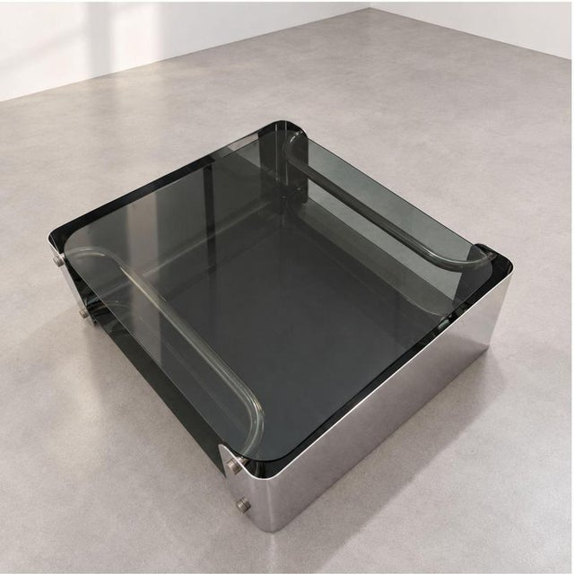 Italian Space Age Smoked Glass Chrome Coffee Table, 1970s For Sale - Image 4 of 8