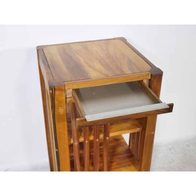 Sculptural mid-century design solid cherry wood shelf from the 1960s. Open construction with vertical wooden slats, three...