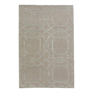 2010s Geometric Modern Wool & Silk Tibetan Rug Handmade With Beige Field For Sale