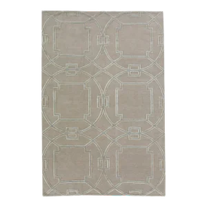 2010s Geometric Modern Wool & Silk Tibetan Rug Handmade With Beige Field