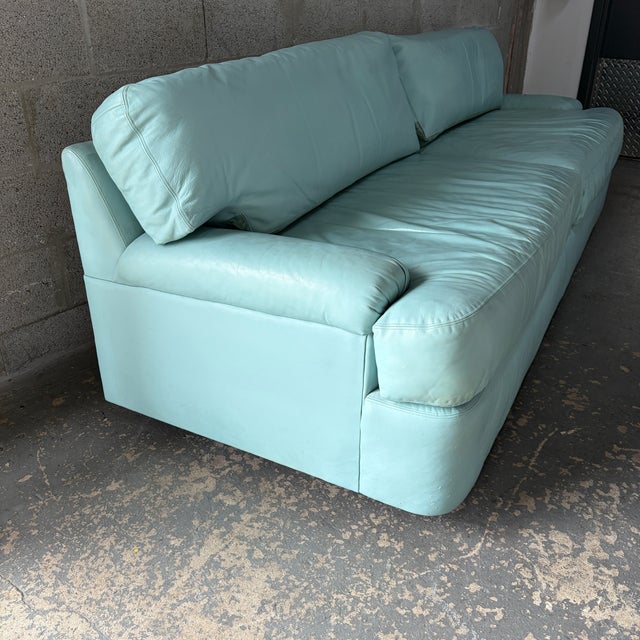 Directional Vintage Postmodern Teal Leather Sofa by Directional Furniture. Circa 1980s. For Sale - Image 4 of 18