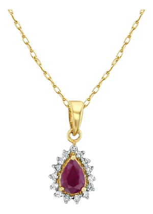 Pear Shaped Ruby Diamond Halo Necklace 14k Yellow Gold 16"