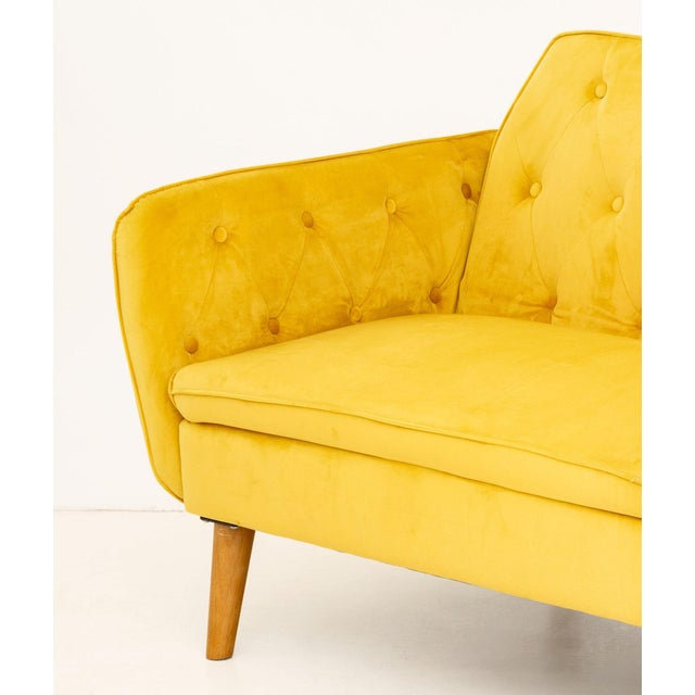 Contemporary Contemporary Yellow Velvet Upholstered Convertible Sofa For Sale - Image 3 of 8
