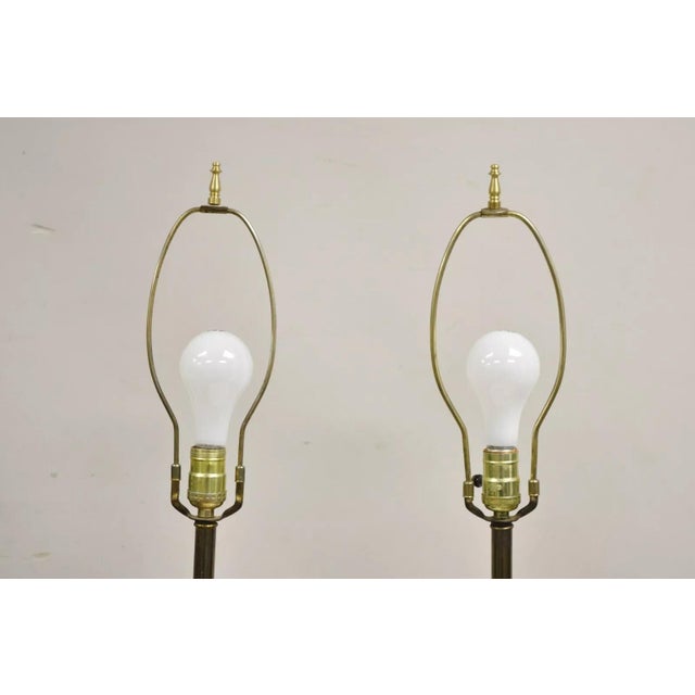 Vintage French Empire Neoclassical White Porcelain Brass Ormolu Table Lamp Pair For Sale In Philadelphia - Image 6 of 12