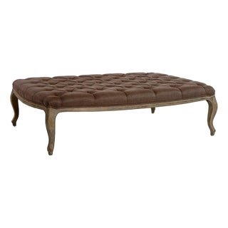 Maison Tufted Ottoman with Cabriole Legs - Copper Linen / Weathered Oak Frame For Sale