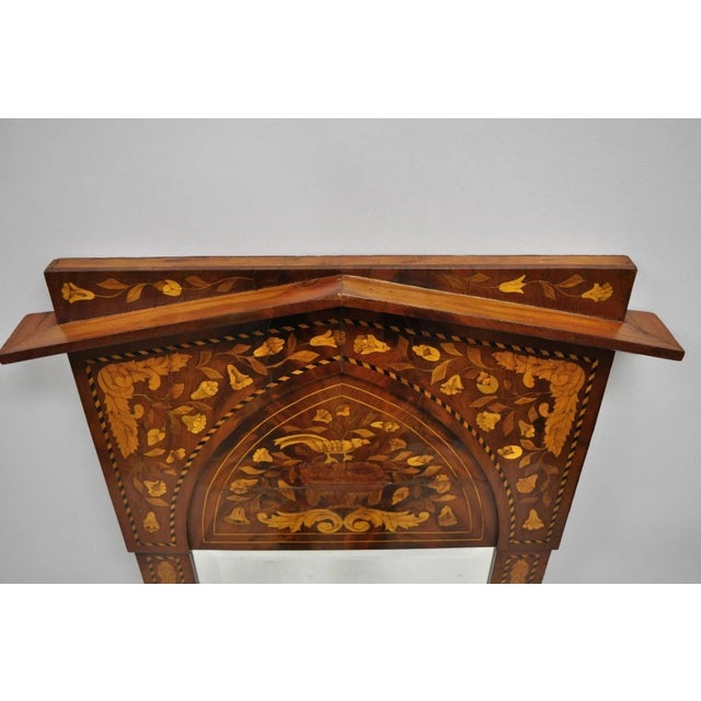 Antique Satinwood Dutch Marquetry Inlay Beveled Glass Console Pier Wall Mirror For Sale - Image 10 of 11